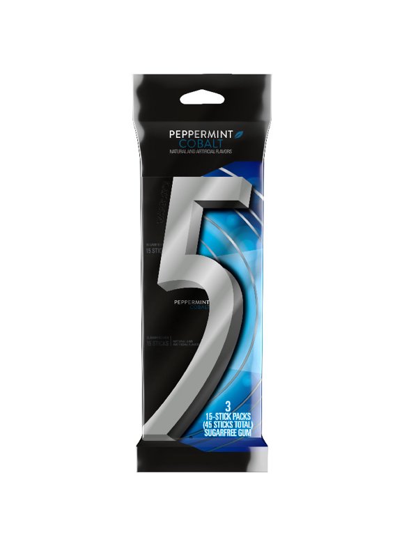 5 Gum Peppermint Cobalt Sugar Free Chewing Gum, 15 Pieces (Pack of 3)