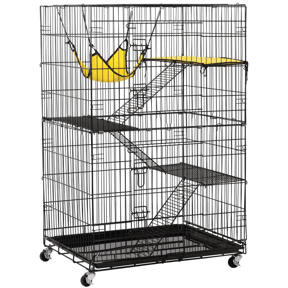 Topeakmart Large 3-Tier Metal Wire Cat Kitten Cage Crate Playpen Home on Wheels Indoor Outdoor w/ 3X Ramp Ladders/Platforms Beds/1x Hammock for Ferret Chinchilla Black 