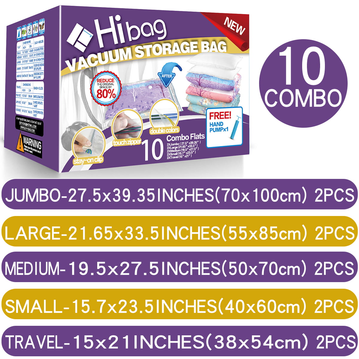 Hibag 12 Travel Compression Bags, Hibag 12-Pack Roll-up Space