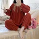 thumbnail image 4 of Conjunto de pijama de dos piezas para mujer, ropa de casa gruesa y cálida, Red de terciopelo Coral rojo, talla grande, otoño e invierno, nuevo, 4 of 4
