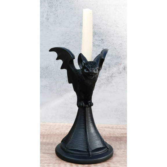 Wicca Gothic Black Gargoyle Vampire Bat Vespertilio Candlestick Holder Figurine