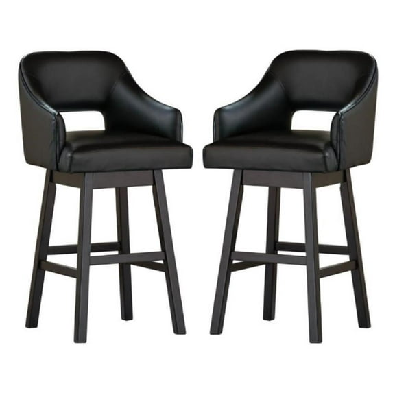 Home Square Swivel Wood Barstool in Black and Brown - Set of 2