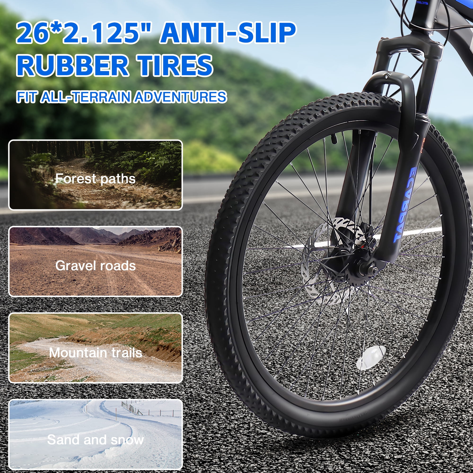 Ecarpat 26 inch Mountain Bike, 21-speed Bike with Dual Suspension, High-Carbon Steel Frame and Disc Brakes, MTB Commuter Bicycles for Men Women, Black-Blue