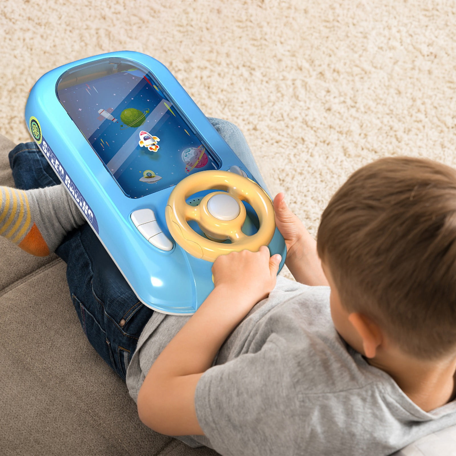 Steering Wheel Simulation Driving Toy - Electric Desktop Racing Game Machine for Avoiding Obstacles & Play Blue 8.66*16.93*5.12in