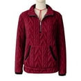 thumbnail image 4 of UTSJKR Quarter Zip Pullover Women Cable Fuzzy Fleece Pullover Sherpa Fall Warm Oversized 3/4 Zip Sweatshirt with Pocket Wine S, 4 of 5