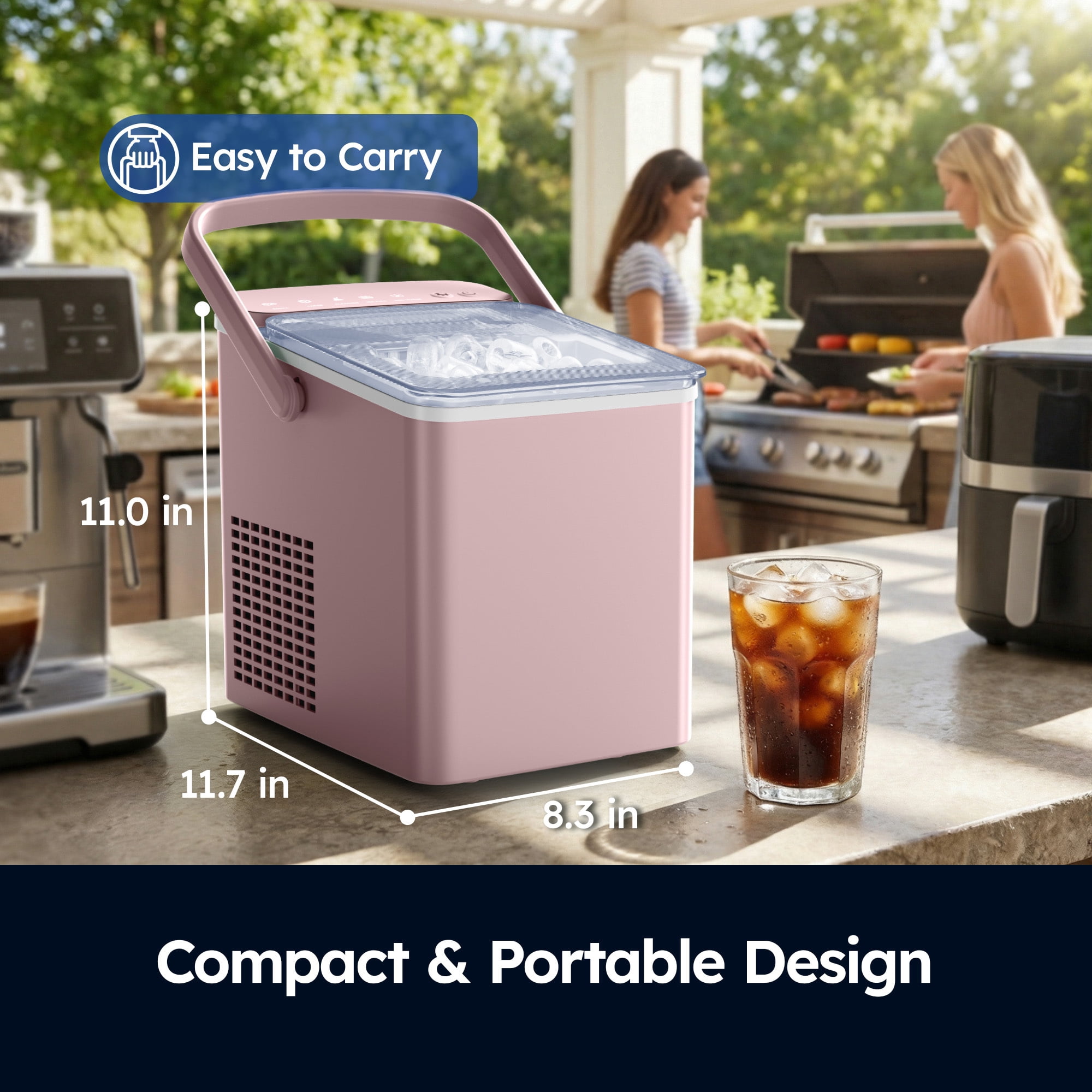 SIMZLIFE Portable Countertop Ice Maker Machine, 26 lbs Ice Per Day, 9 Bullet Ice Cubes Ready in 6 Minutes, Small & Large Ice Sizes, Self-Cleaning, 1.1L Water Tank, Ice Scoop & Basket, Pink