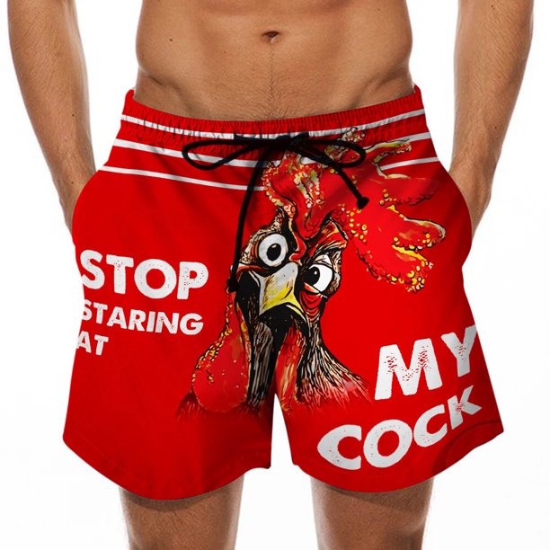 ICHUANYI Clearance Men Drawstring Special Cock Print Beer Festival Beach Casual Trouser Shorts Pant(Red, S) Ichuanyi Ichuanyi