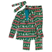 Mens Green Fair Isle Ugly Christmas Holiday Suit Sportscoat Slacks & Tie Small