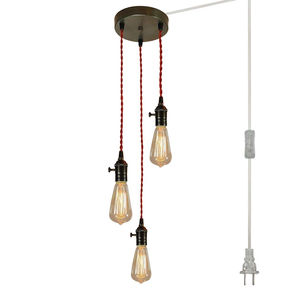 FSLiving 3-Lights Swag Pendant Light with 20ft Plug-in UL ON/Off