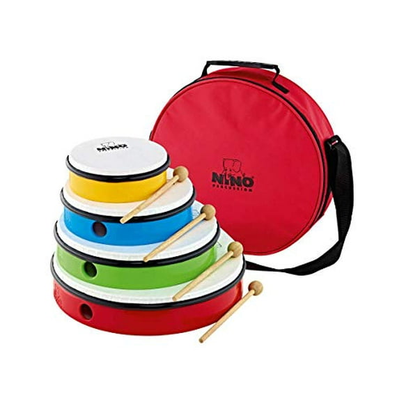 Nino Percussion NINOSET6 Hand Set with 4 Drum Sizes, Includes 4 Mallets and Bag, inch (