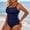 Dark Blue, variant on Women Plus Size Relaxed Fit Pleated One Piece Swimsuit Ribbed Fabric Tummy Control High Stretch Quick Dry Comfortable Beach Pool Bathing Monokini 24