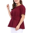 thumbnail image 5 of Unique Bargains Women's Plus Size Short Sleeve Solid Outfits Fashion Wrap Peplum Tops 4X Red, 5 of 8