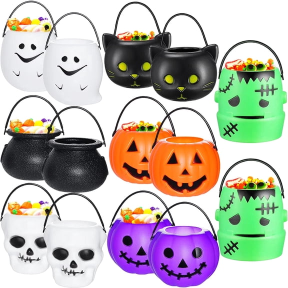14 Pack Halloween Pumpkin Candy Bucket,Mini Halloween Cauldron Candy Bowl,Trick or Treat Candy Holder Ghost Bucket for Halloween Party Supplies
