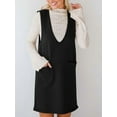 thumbnail image 3 of Women'S V Neck Sleeveless Knitted Solid Short Sweater Dress with Pockets Black L, 3 of 8