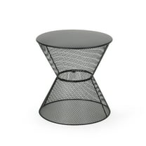 GDF Studio Doane Outdoor Metal Mesh Hourglass Side Table, Matte Black