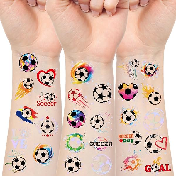 wonima02 Soccer Tattoos Temporary for Kids 210 Pcs Glitter Precut Ball Tattoos Soccer Party Favors Birthday Goodie Bag Stuffers