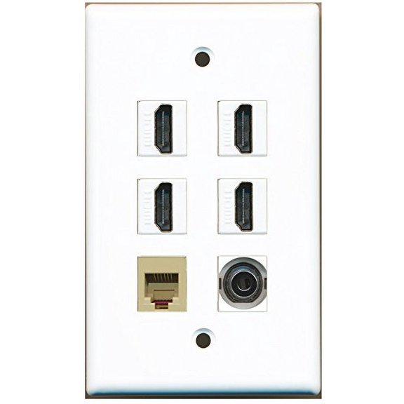 RiteAV - 4 HDMI 1 Port Phone RJ11 RJ12 Beige 1 Port 3.5mm Wall Plate