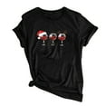 thumbnail image 1 of Qertyioot Femmes Noël Vin Verre Imprimé Manches Courtes T-shirt Décontracté Col Rond Pulls Hauts, 1 of 4