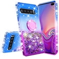 thumbnail image 2 of SOGA Rhinestone Liquid Quicksand Cover Cute Girl Phone Case Compatible for Samsung Galaxy S10 Plus Case, with Ring for Magnetic Car Mounts and Lanyard - Purple / Blue, 2 of 5