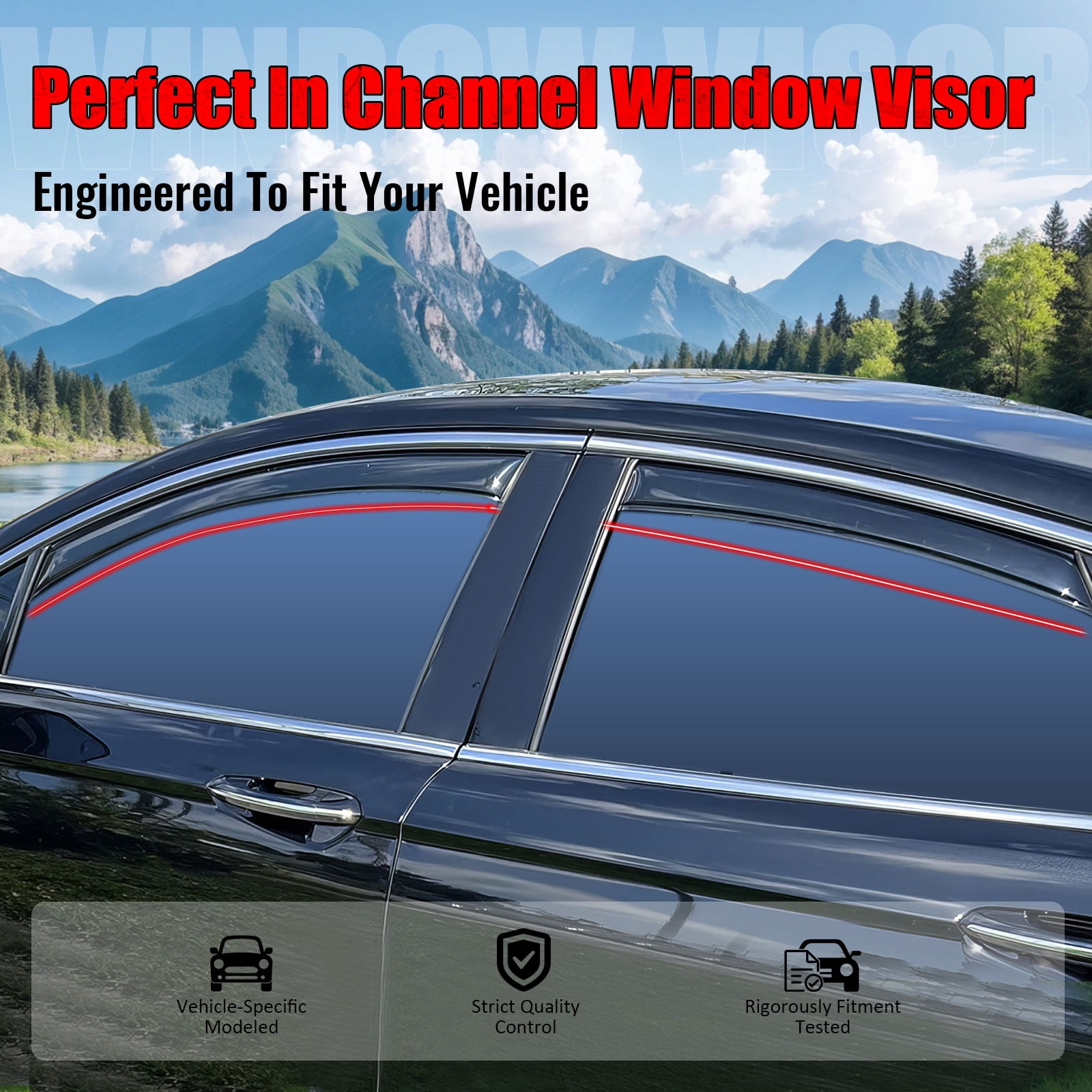 Ikon Motorsports In-Channel Window Visors Fits 2013-2020 Ford Fusion, Slim Style Side Door Rain Vent Guard Deflectors, Acrylic Smoke 4PCS