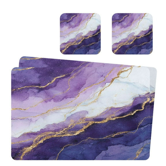Square Leather Placemat Set One SizeX2 Heat-Resistant Washable Kitchen Table Decorations Abstract Dark Purple Marble