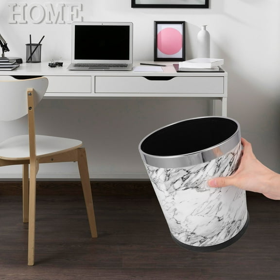 SEWCHICS White Plastic Marbling Trash Can with Stable Structure, Home Waste Container for Kitchen and Bathroom