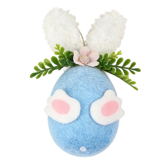 HaCpiu Flocked Bunny Easter Egg Ornament, 4.7" Plush Blue Egg with White Bunny Ears & Floral Accents, Easter Decor for Tree, Living Room, Mantel, Spring Party & Home Decor