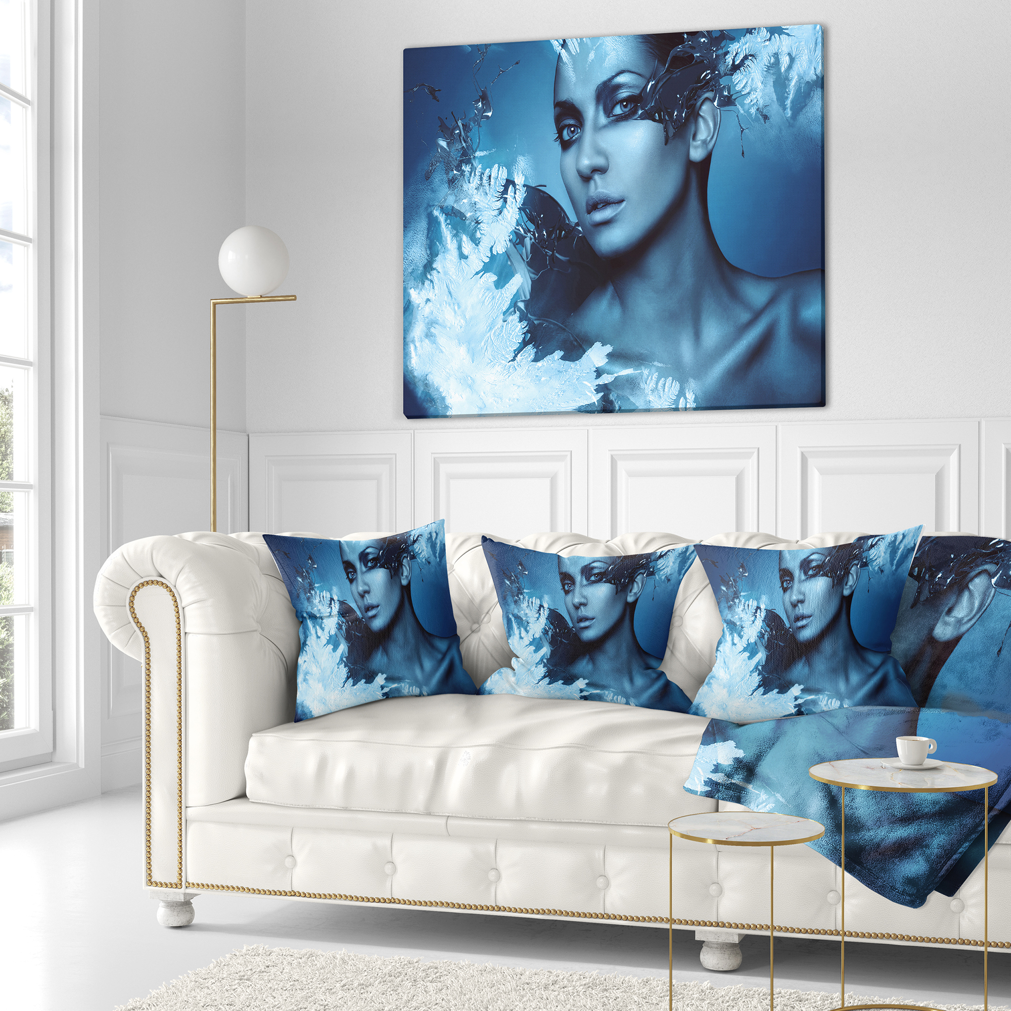 Designart Woman with Snow Splash - Portrait Throw Pillow - 16x16