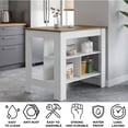 thumbnail image 3 of TUHOME Cala Kitchen Island with Antimicrobial Tabletop & 3 Open Shelves, Seating Workstation, 3 of 7