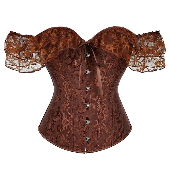 Elegant Wedding Corset Top With Lace Sleeves Waist Cincher Shapewear For Bridal,Color:Coffee
