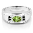 thumbnail image 2 of Gem Stone King Green Peridot and Black Diamond Ring for Men | 925 Sterling Silver | 1.46 Cttw | Gemstone August Birthstone | Oval 8X6MM | Available in Size 7, 8, 9, 10, 11, 12, 13 | Size 10, 2 of 3