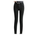 thumbnail image 3 of IDALL Pants for Women Jeans Barrel Jeans Women Straight Warm High Haren Plush Waist Pants Thickened Jeans Loose Jeans Winter Outfits for Women Black 25, 3 of 9
