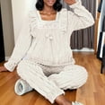 thumbnail image 6 of Lopecy-Sta Women's Flannel Pajamas Winter Casual Square Neck Mid-Length Nightdress Fleece-Lined Comfy Pajamas Sleepwear Set for Women, 6 of 8