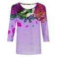 thumbnail image 2 of DDAPJ pyju 3/4 Sleeve Tops for Women Mardi Gras Shirts Casual Round Neck Blouse Funny Mask Graphic Tees New Orleans Carnival Party Tee Shirt Fashion Multicolor XL, 2 of 5