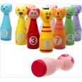 thumbnail image 5 of Juego de bolos de madera para niños Juego de bolos de madera colorido con 10 bolos con caras de animales 2 bolas Juguetes educativos para niños pequeños, 5 of 5