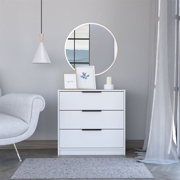 Knubmt Nightstand with 3 Drawers and Handle, Beside Table for Home, Bedroom, White