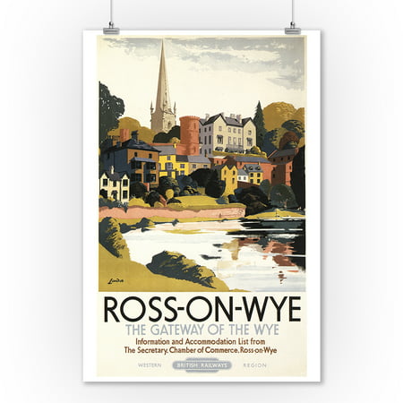 Ross-On-Wye - River Scene of Town British Railways - Vintage Travel Poster (9x12 Art Print, Wall Decor Travel