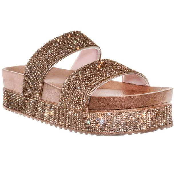 SNJ New Women's Rhinestone Crystal Bling Accent Platform Wedge Mid