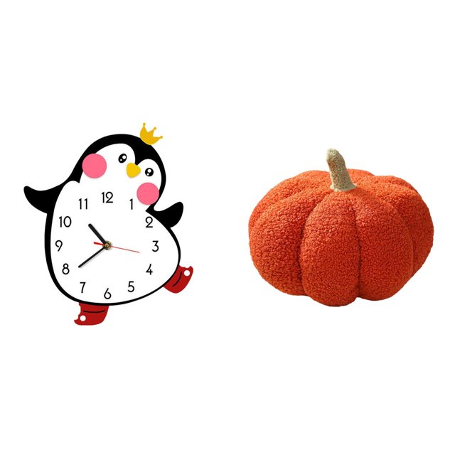Reloj De Pared De Madera Con Forma De Pingüino Y Calabaza De Dibujos Animados, Almohada De Peluche Decorativa Con Pilas, Decoración Para El Hogar, Dormitorio, Sofá Multifuncional, Cojín