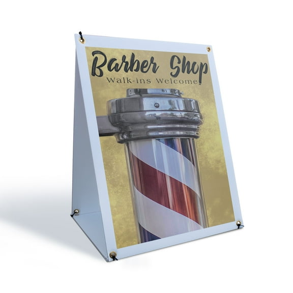 Barber Shop Walk Ins Welcome Sidewalk Sign 24 Inch x 36 Inch A-Frame Images On Both Sides | Hair Services, Convenient Access, Open Hours | Made in USA