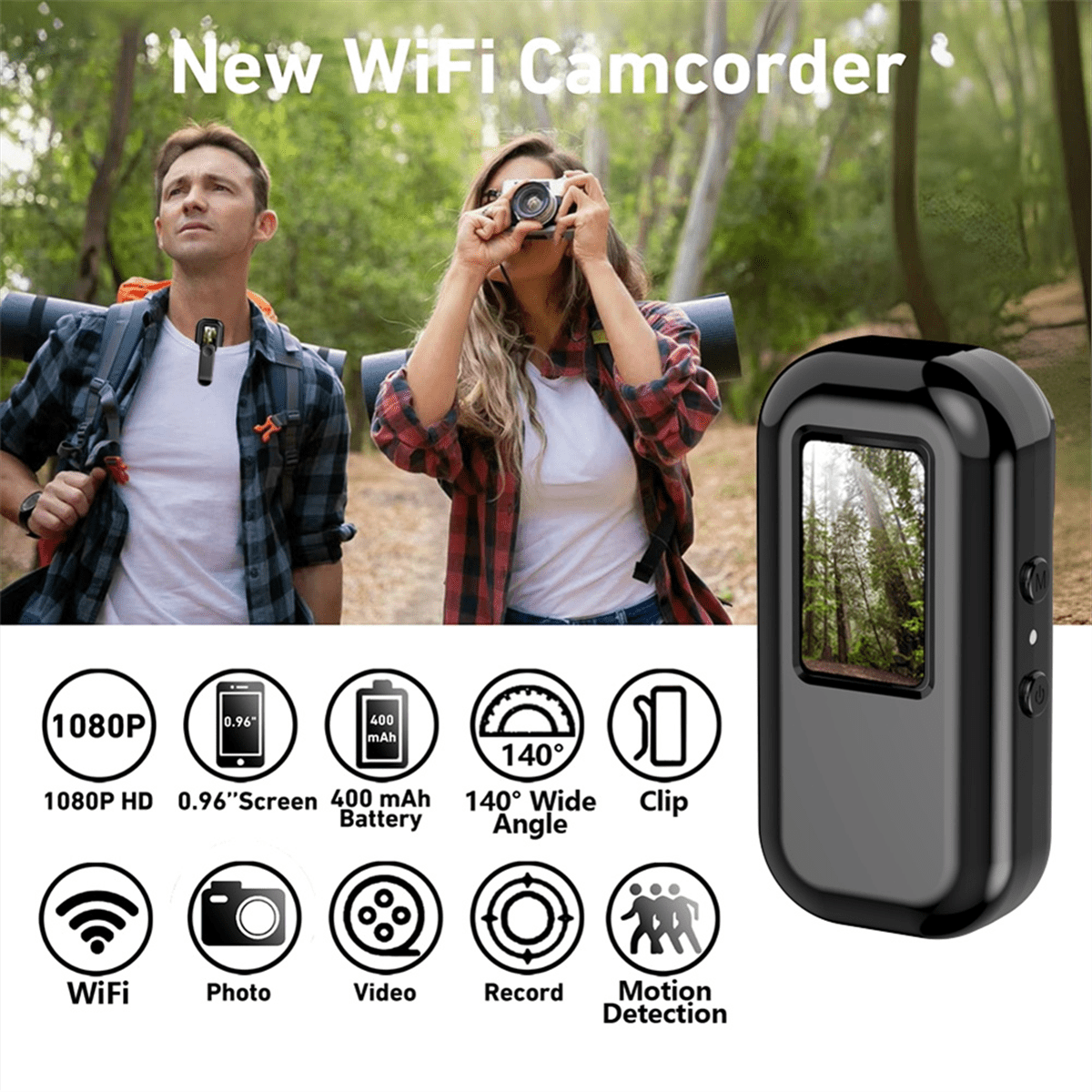 1080P WiFi Pocket Camera Portable Body Cam Sport DV Action Camera with Screen Video Recording Pocket Camera Back Clip