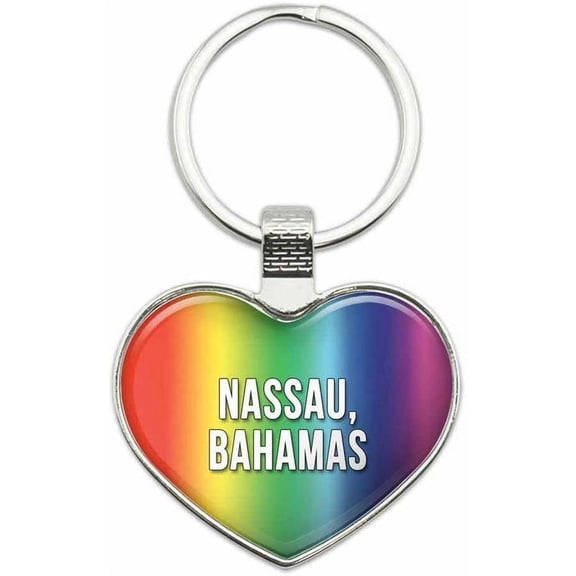 Nassau Bahamas - City Country Metal Heart Keychain Key Chain Ring, Rainbow
