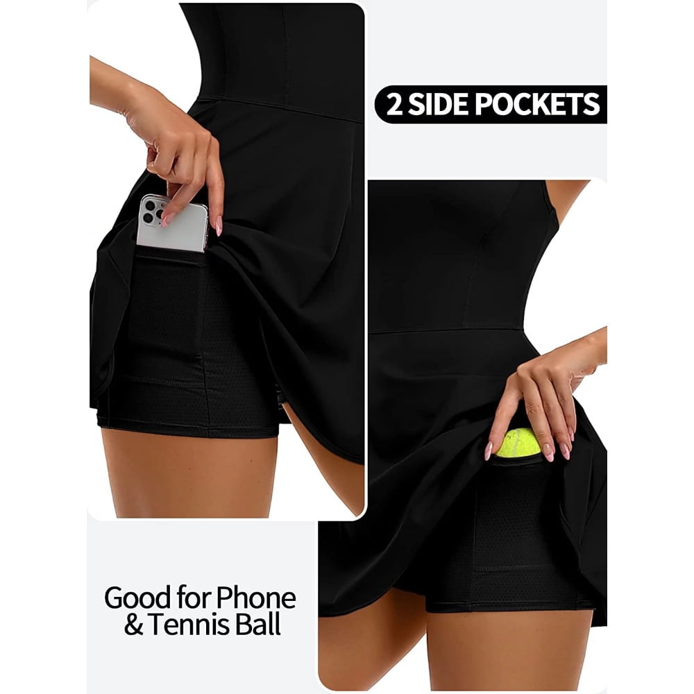 Alove Women Tennis Dress with Built-in Bra and Shorts Pockets Athletic Dress for Exercise Golf Dresses Workout Dress