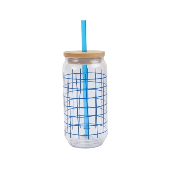 Mainstays 20-Ounce Acrylic Can Shape Tumbler, Blue Grid Pattern