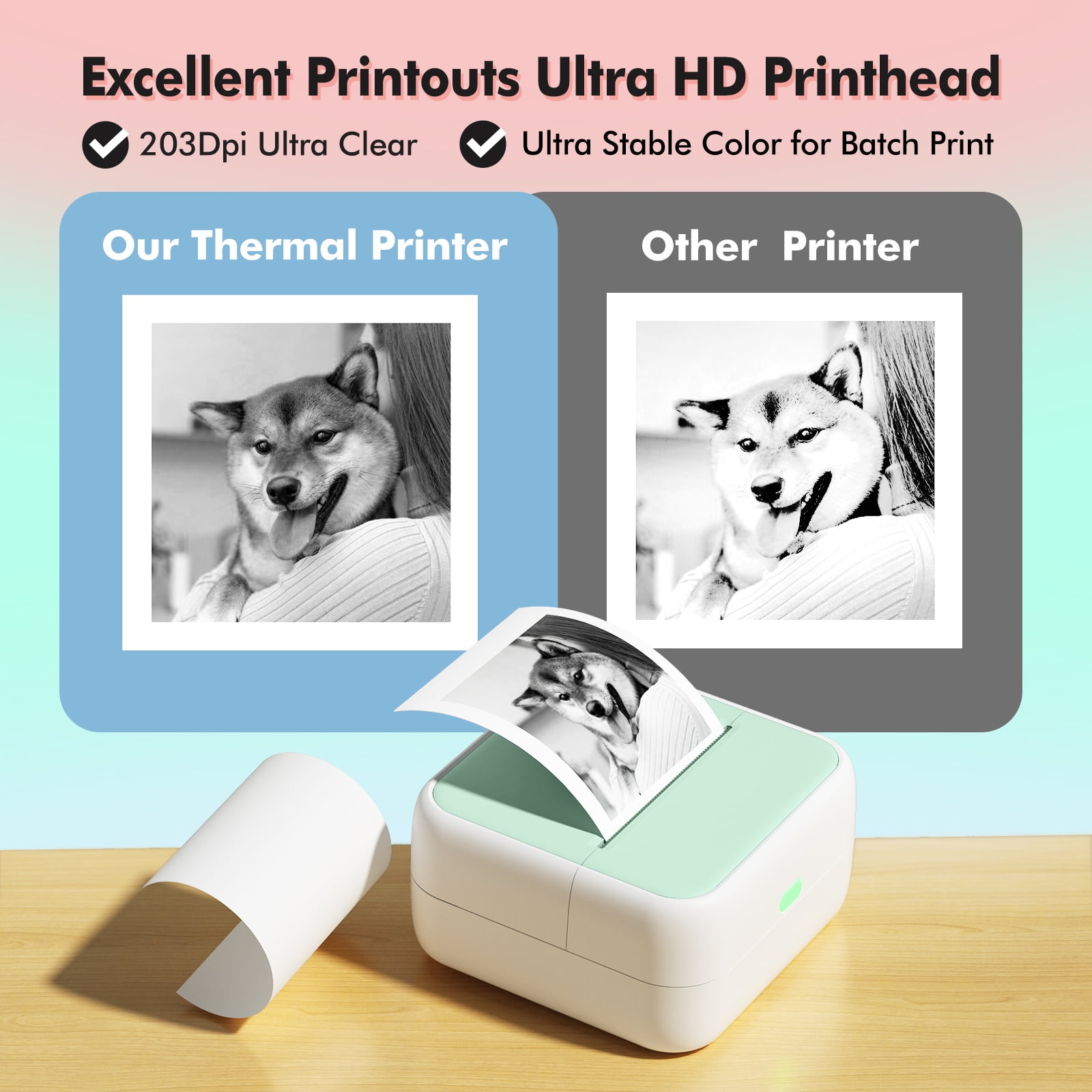 Mini Pocket Printer Portable Thermal Instant Photo Printing Label Maker Machine BT Wireless Connect Compatible with Android / iOS APP Support Receipt Label Memo Sticker Notes Lists Scrapbook DIY