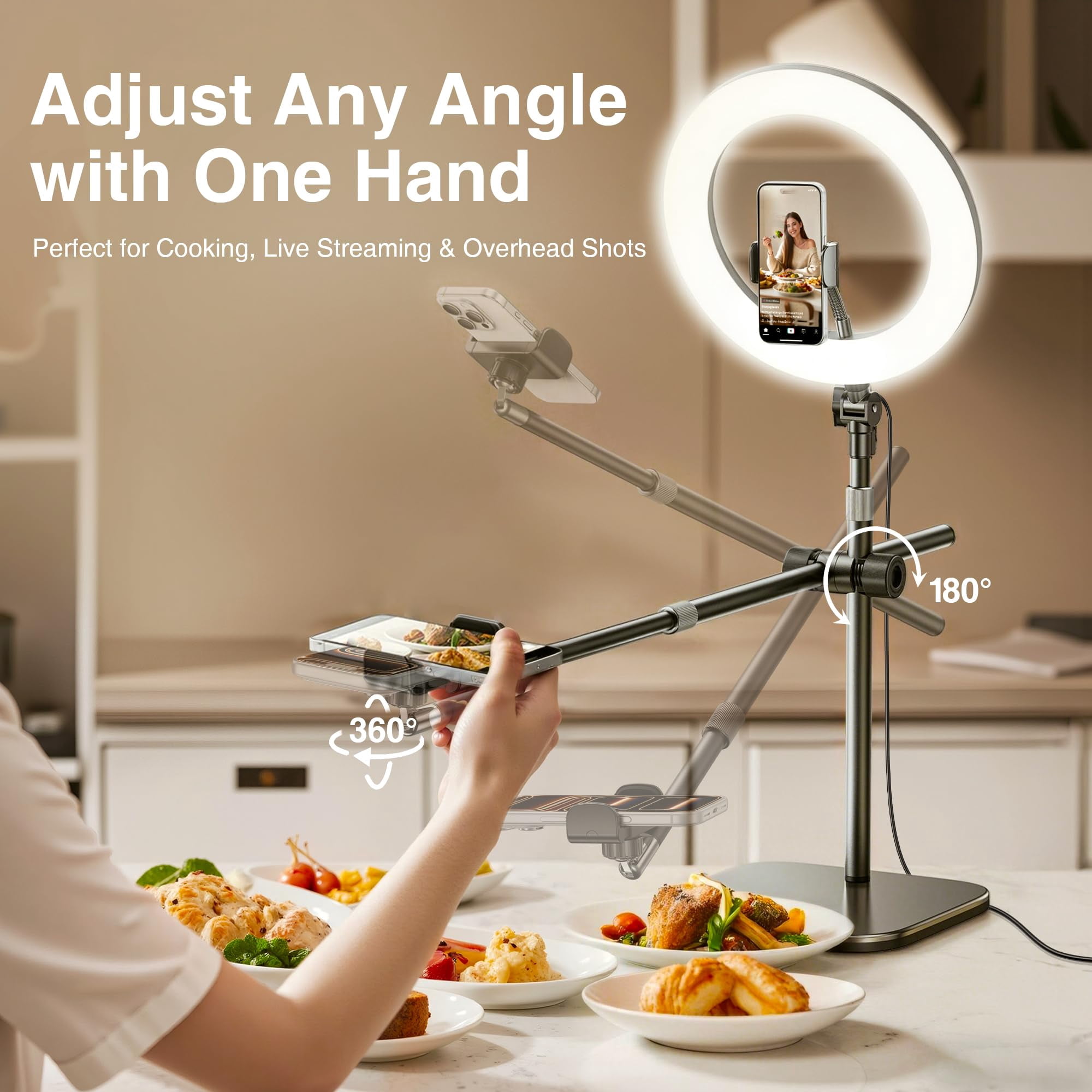 Overhead Phone Mount  Camera Stand [anti-shaking] With 10.5" Ring Light Desk For Video Recording Zoom Meeting