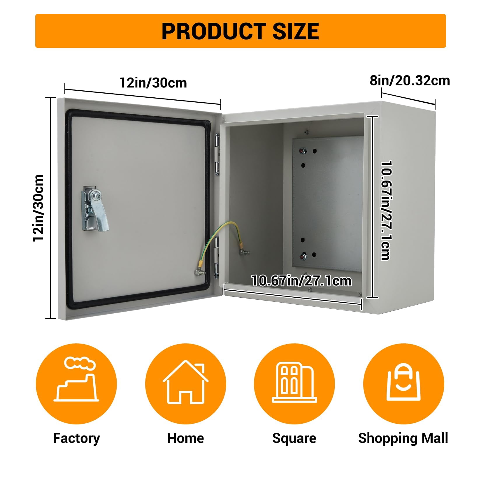 Kojooin Lockable Outdoor Electrical Box, NEMA 4X Steel Enclosure, IP67 Waterproof Dustproof Junction Box with Mounting Plate and Key for Indoor Outdoor