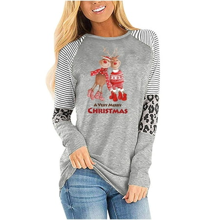 

Ziloco Women s Fashion Print Long Sleeves Blouse Round Neck Stripe Casual Tops white long sleeve shirts for women black corset tops for women Gray XL