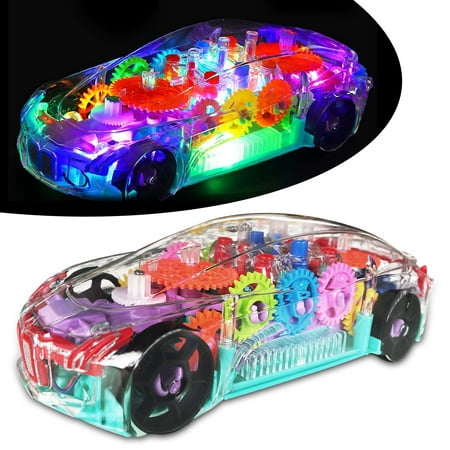 Gear Toy Car with Music and Lights, Transparent Mechanical Racing Car Toy, Kids Early Educational Gift Play Vehicle Set for 3 4 5 Year Old Boys Girls Toddlers