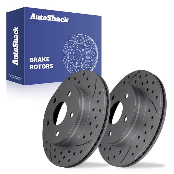 AutoShack Front Brake Rotors for Ram, 1500 2011-2018, 4WD RWD V6 3.0L 3.6L 3.7L V8 4.7L 5.7L - Coated Drilled & Slotted - Black Matte Finish - BlackShield - 13.22" (335.9 mm), 5-Lug